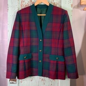 Vintage Women’s Muiri Red & Green Plaid LS button down oversized blazer sz 14